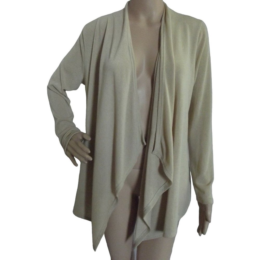 Super Nova Large Tan Beige Cascading Front Cardigan Sweater L lightweight
